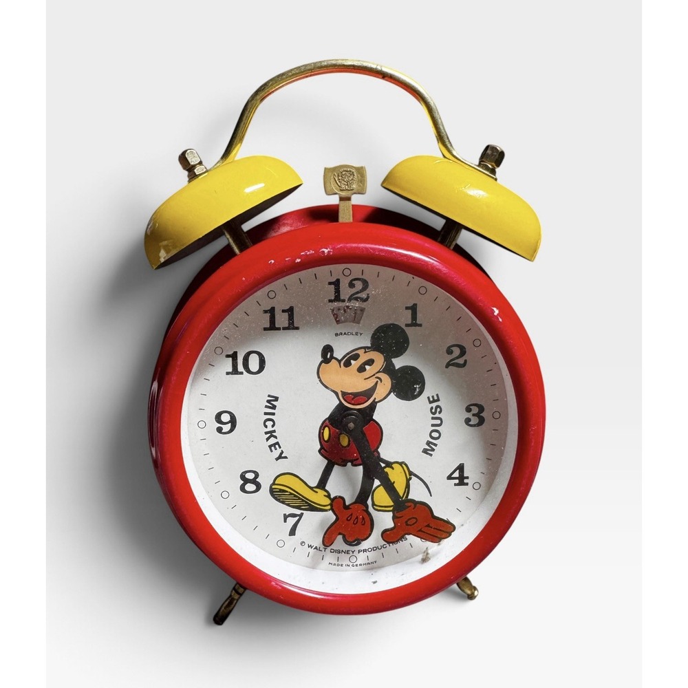 Vintage Bradley Disney Mickey Mouse Twin Bell Alarm Clock Germany Works